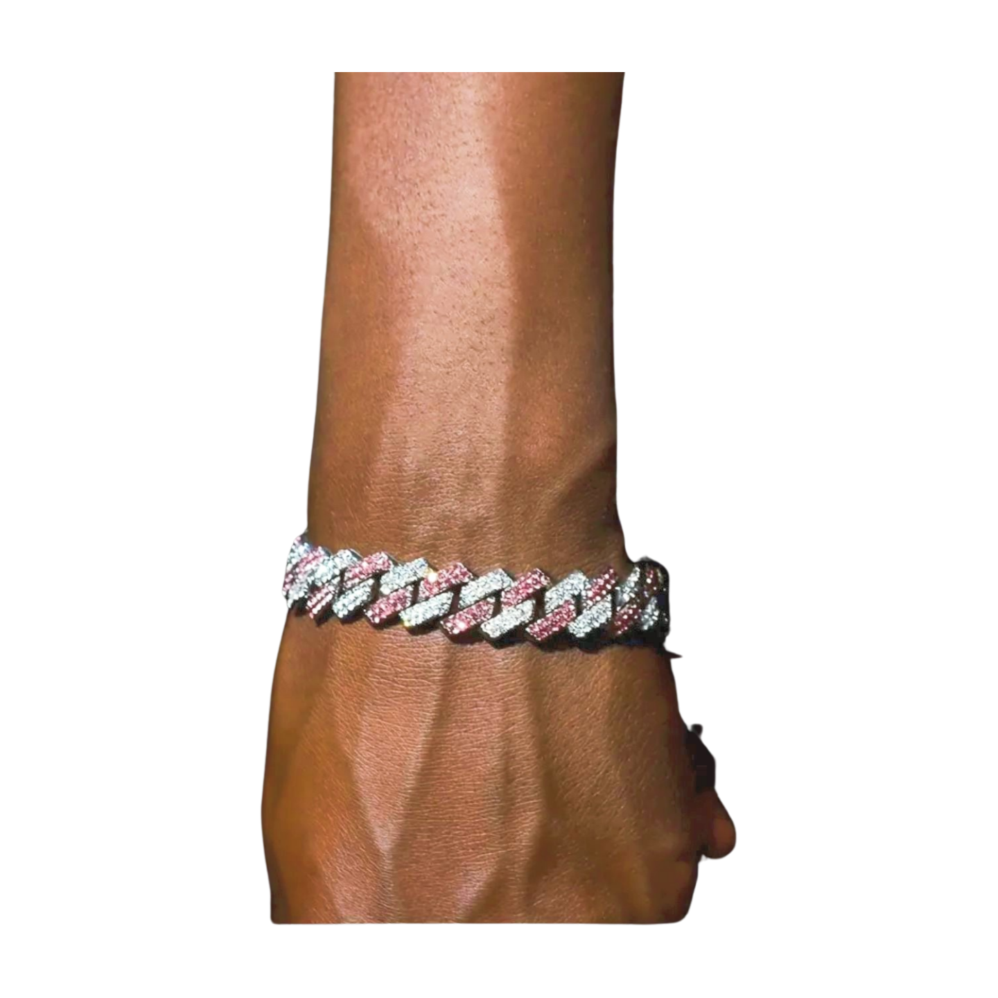 Pink Clear Cuban Chain Bracelet