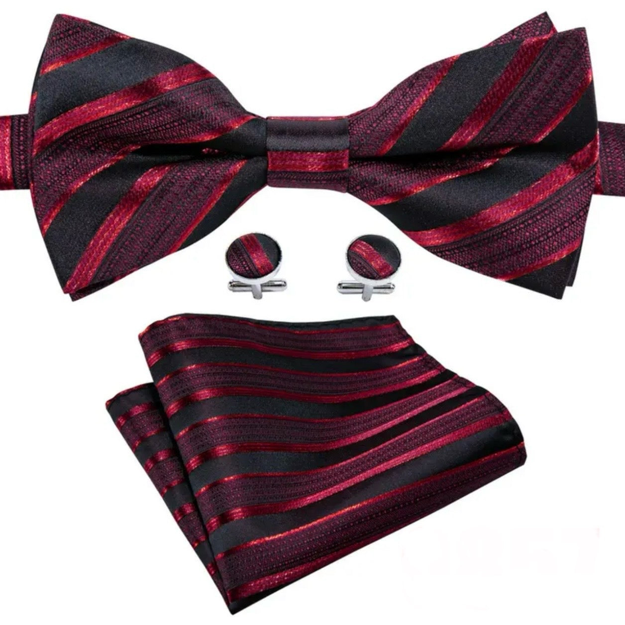 Red Black Stripe Necktie Set