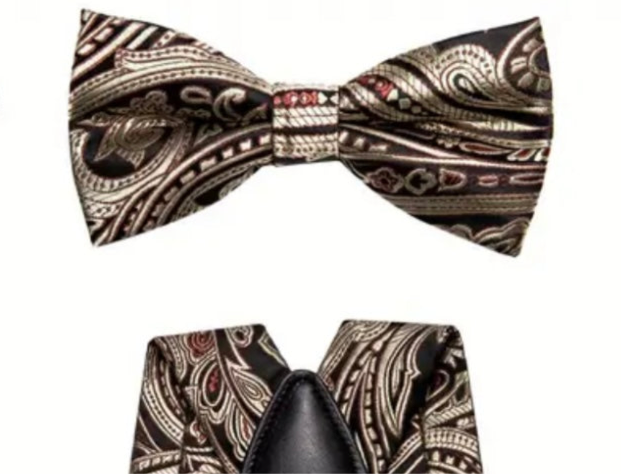 Champagne Black Suspenders Bowtie Set