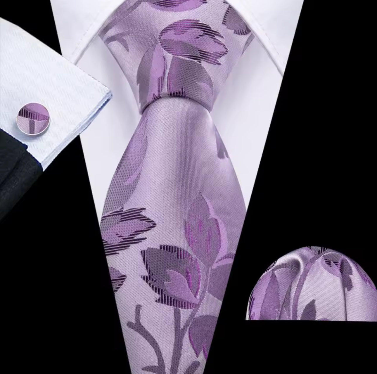 Purple Shimmer Floral Necktie Set