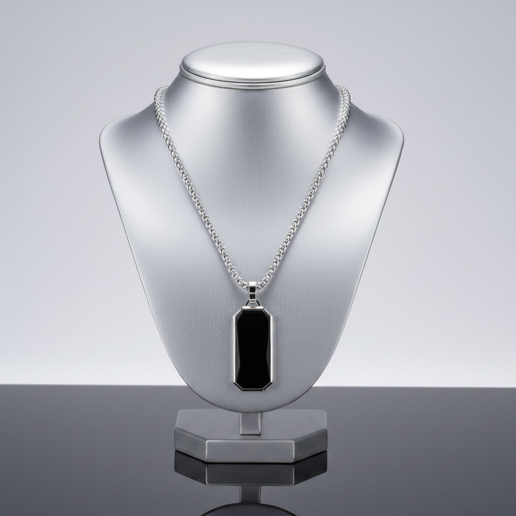 Black Drip Oil Pendant Stainless Steel Necklace