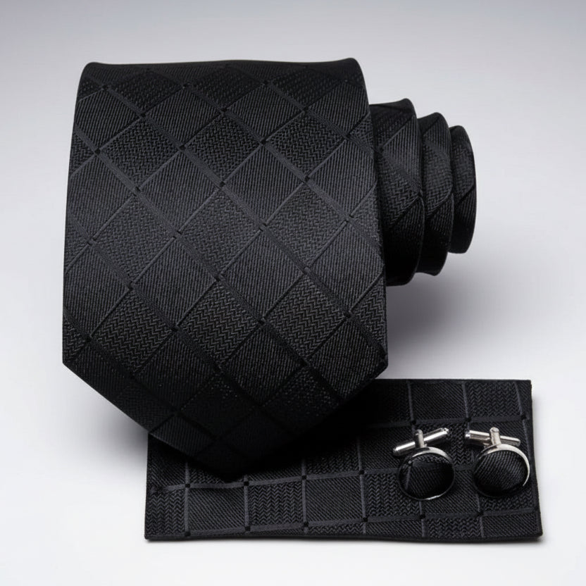 Black Plaid Necktie Set