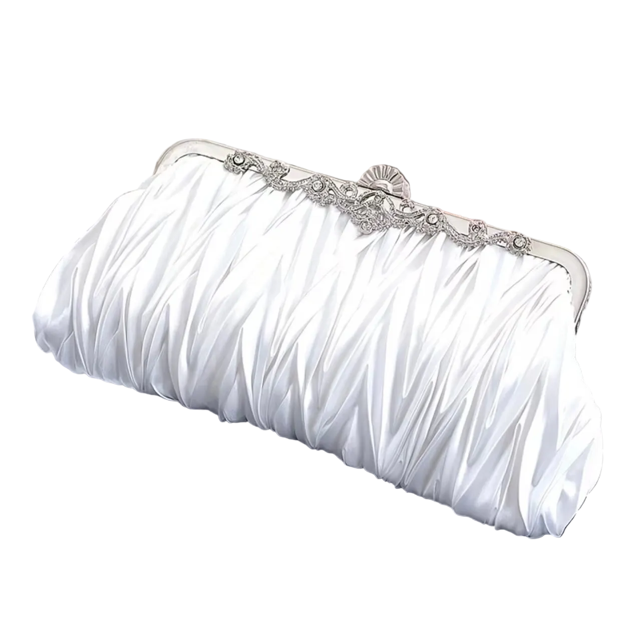 White Satin Kisslock Clutch
