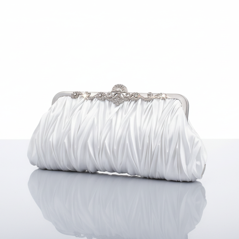 White Satin Kisslock Clutch