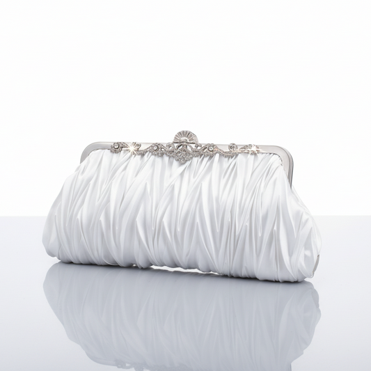 White Satin Kisslock Clutch