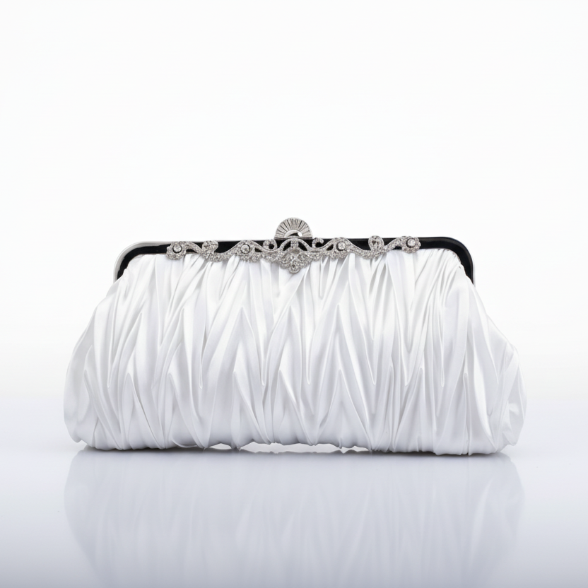 White Satin Kisslock Clutch