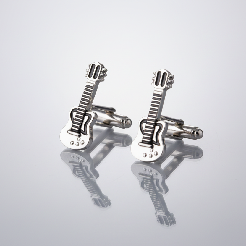 Guitar Cufflinks in Silver & Black