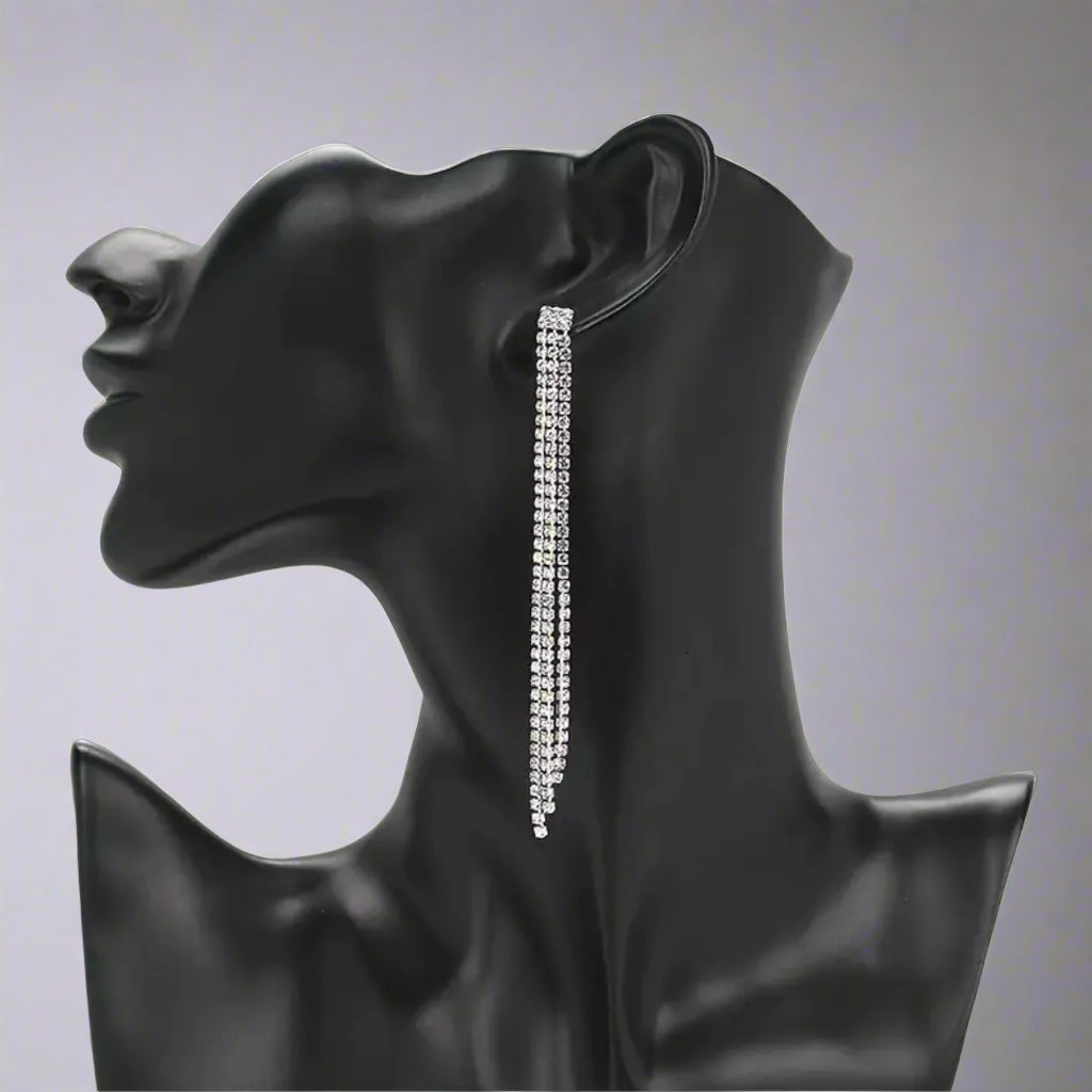 Clear Black Setting Tassel Earrings