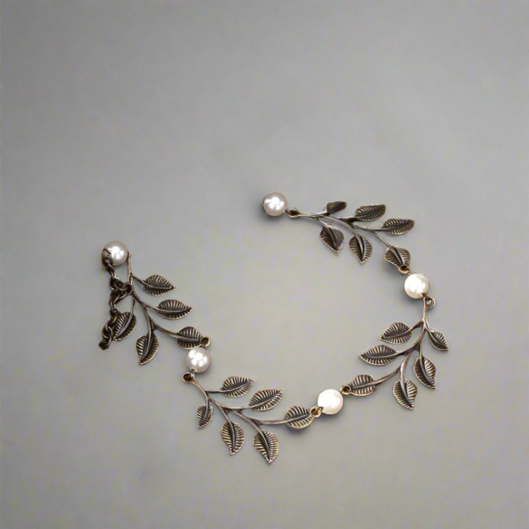 Bronze Pearl Leaf Necklace