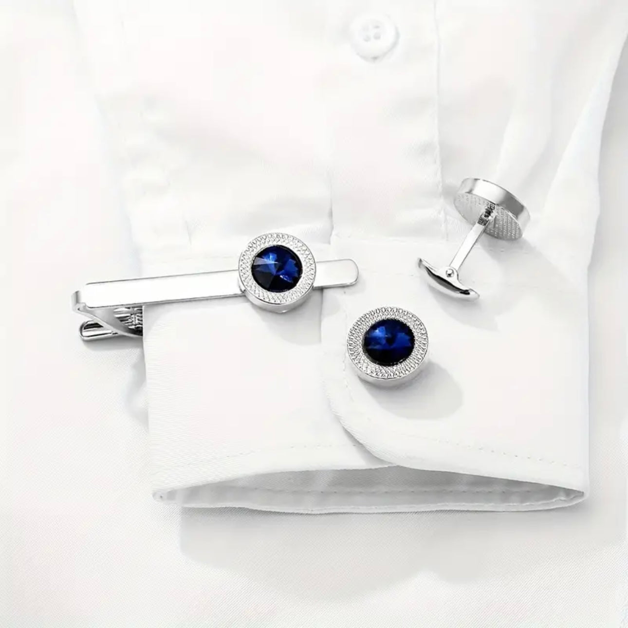 Blue Cufflinks Tie Clip Set