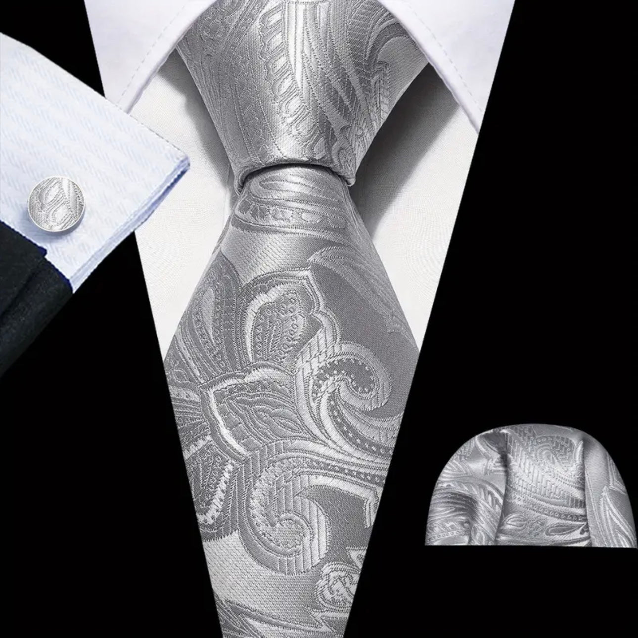 Grey Silvery Necktie Set