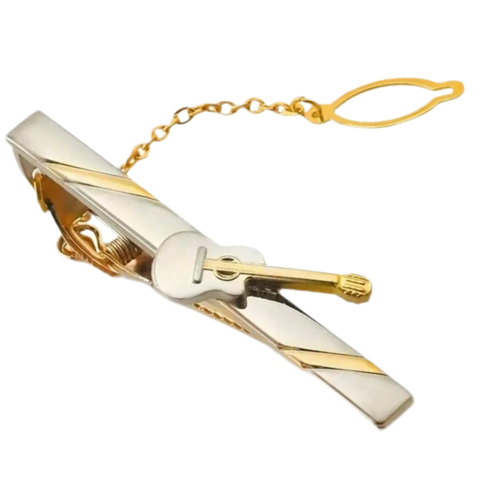 Guitar Gold Silver Tie Clip