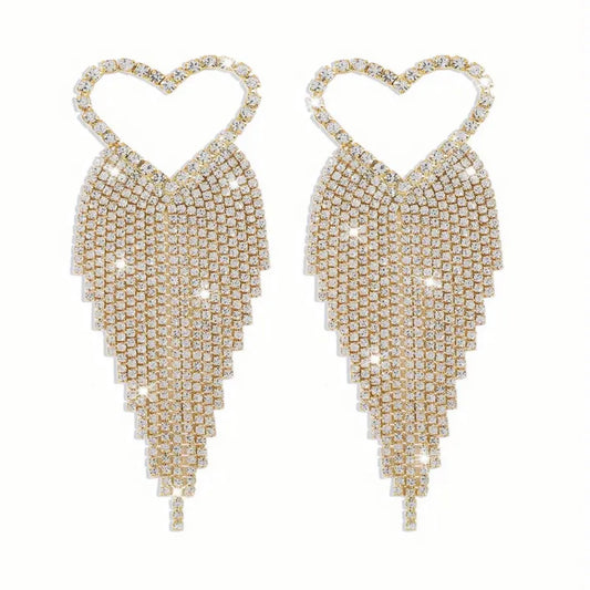 Gold Heart Tassel Earrings