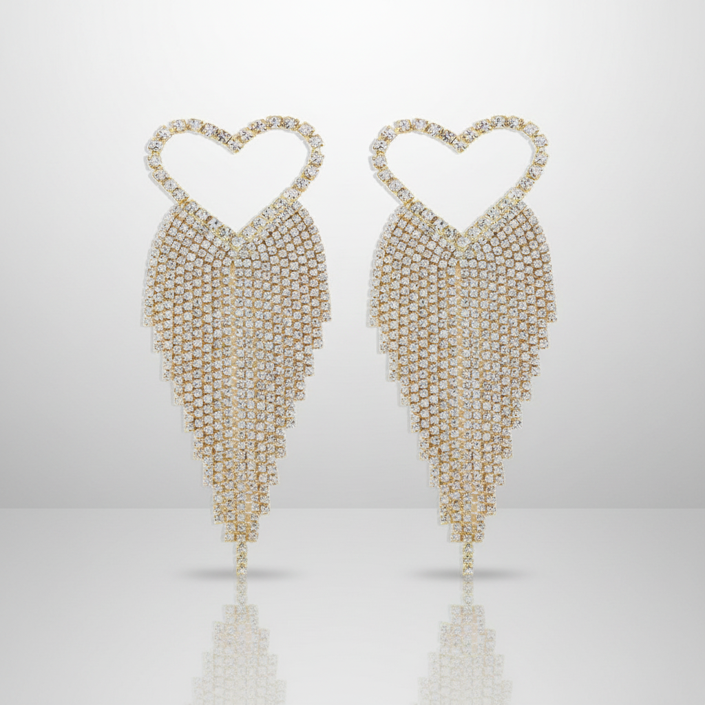 Golden Heart Tassel Earrings