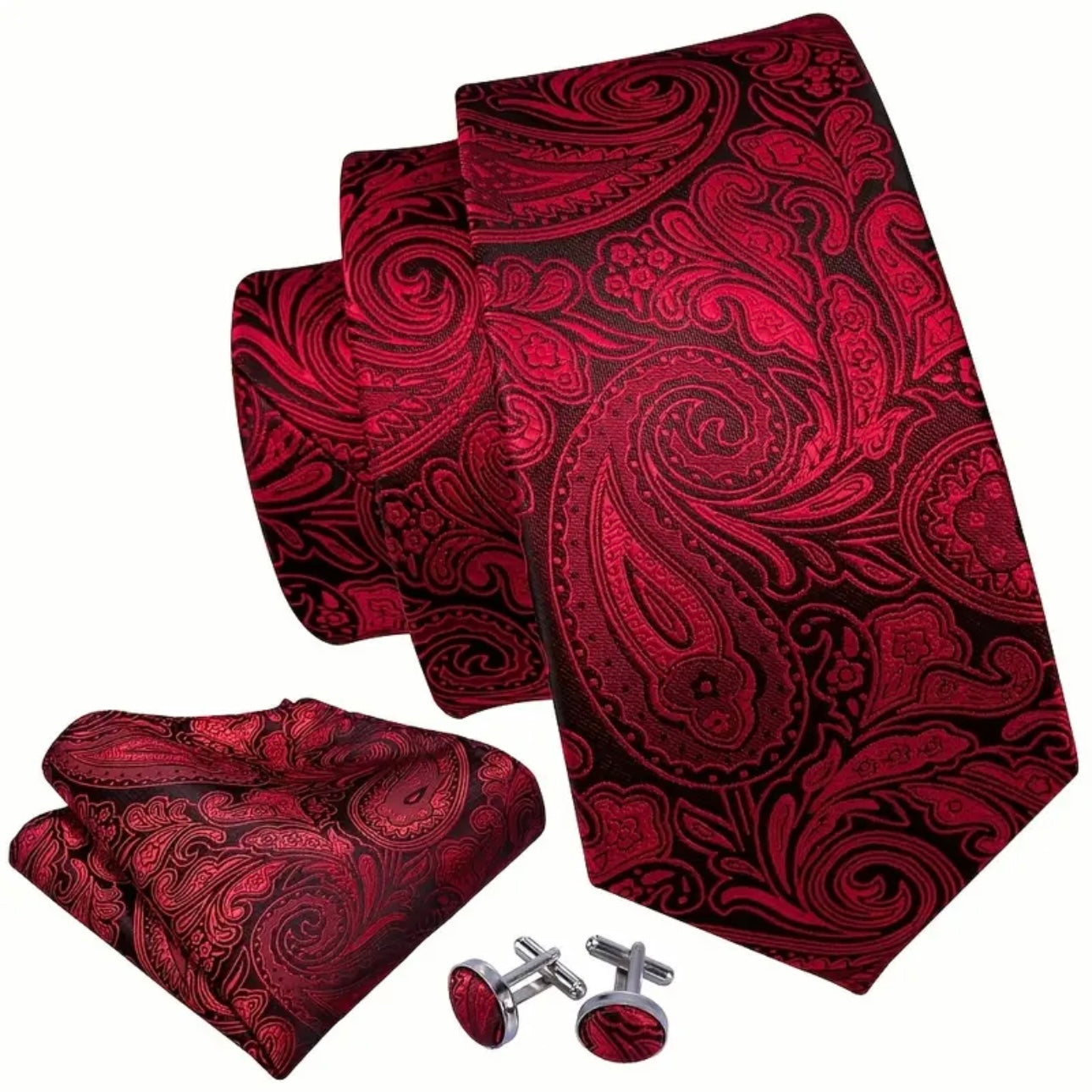 Red Black Paisley Necktie Set