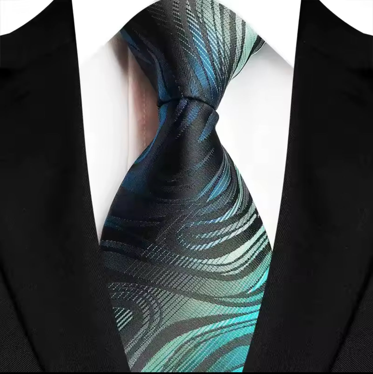 Teal Waves Fashion Necktie Set