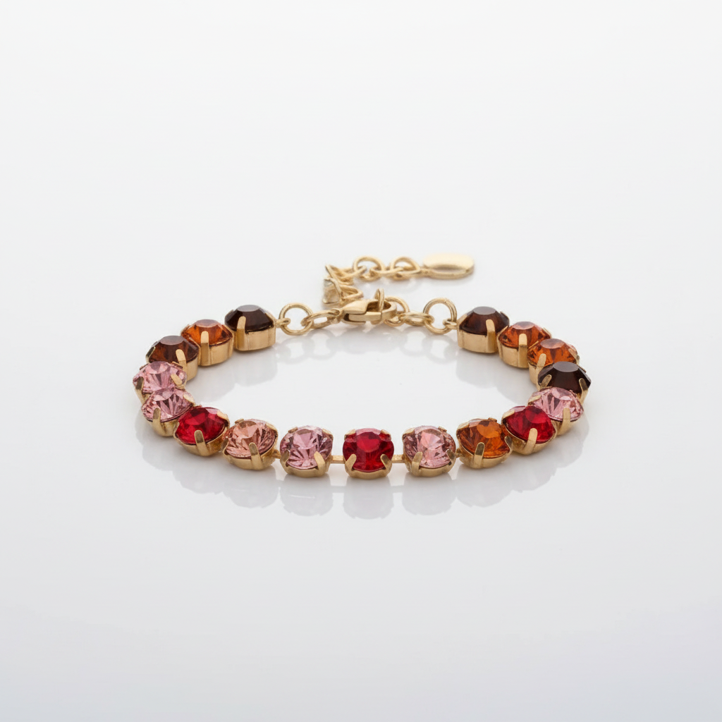 Multicolored rhinestone bracelet on a white background