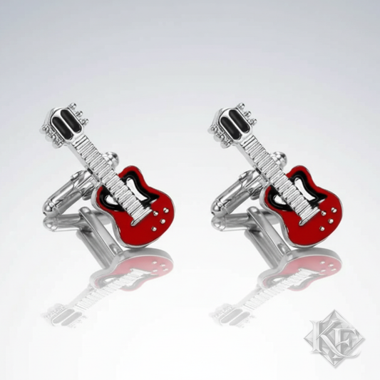 Guitar Cufflinks in Red
