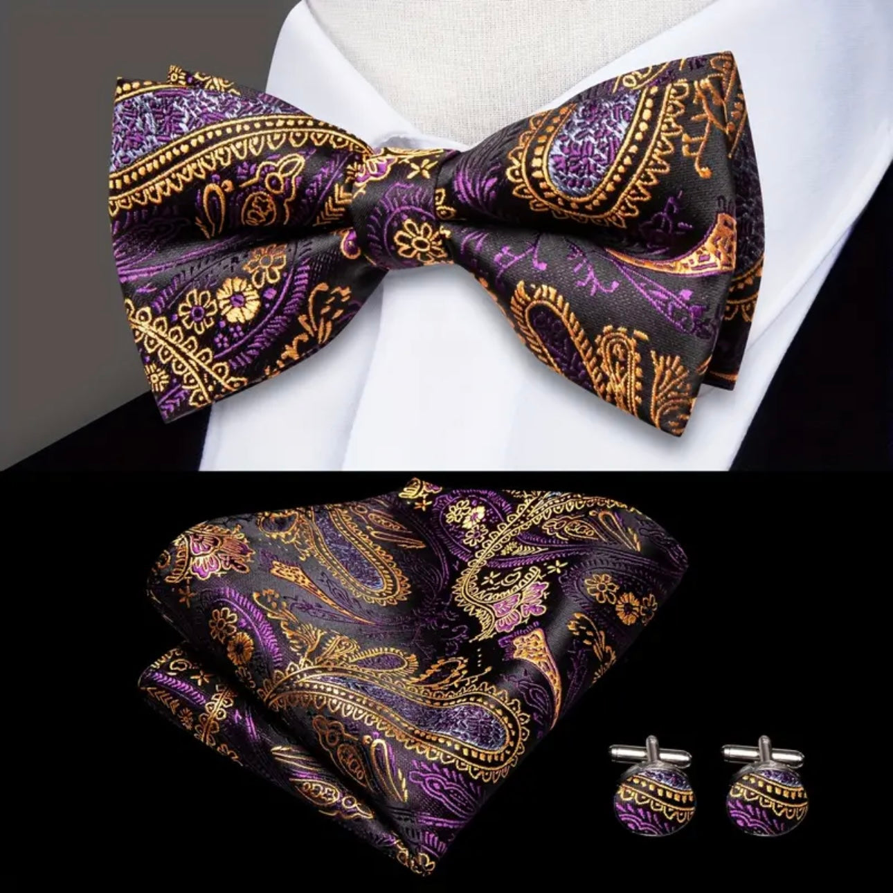 Purple Gold Necktie Set