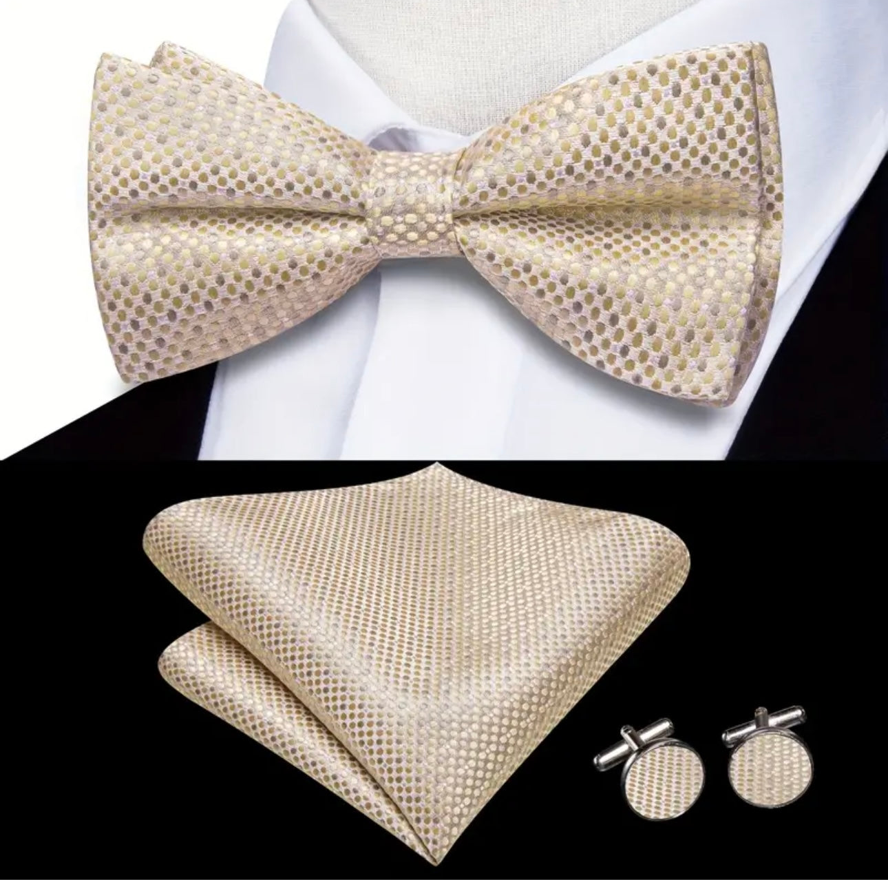 Ivory Gold Paisley Bowtie Set