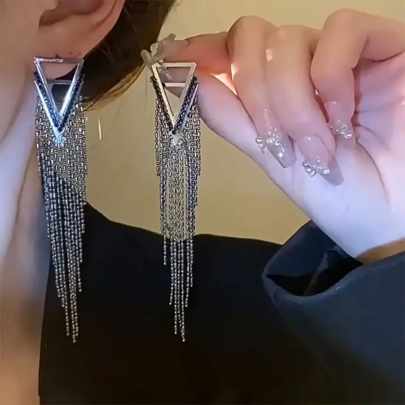 Beaded Black Tassel Earrings