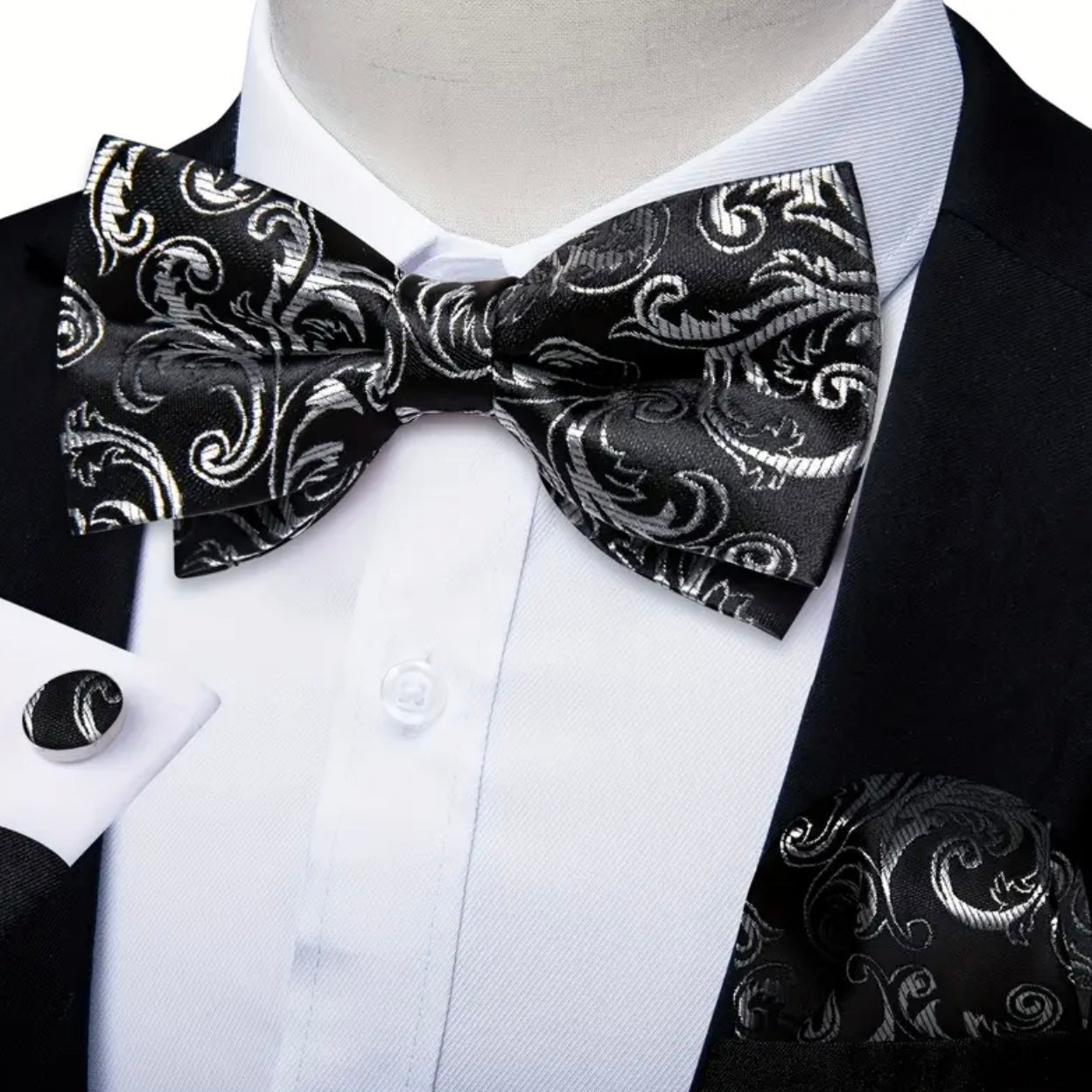 Black Silver Bowtie Set