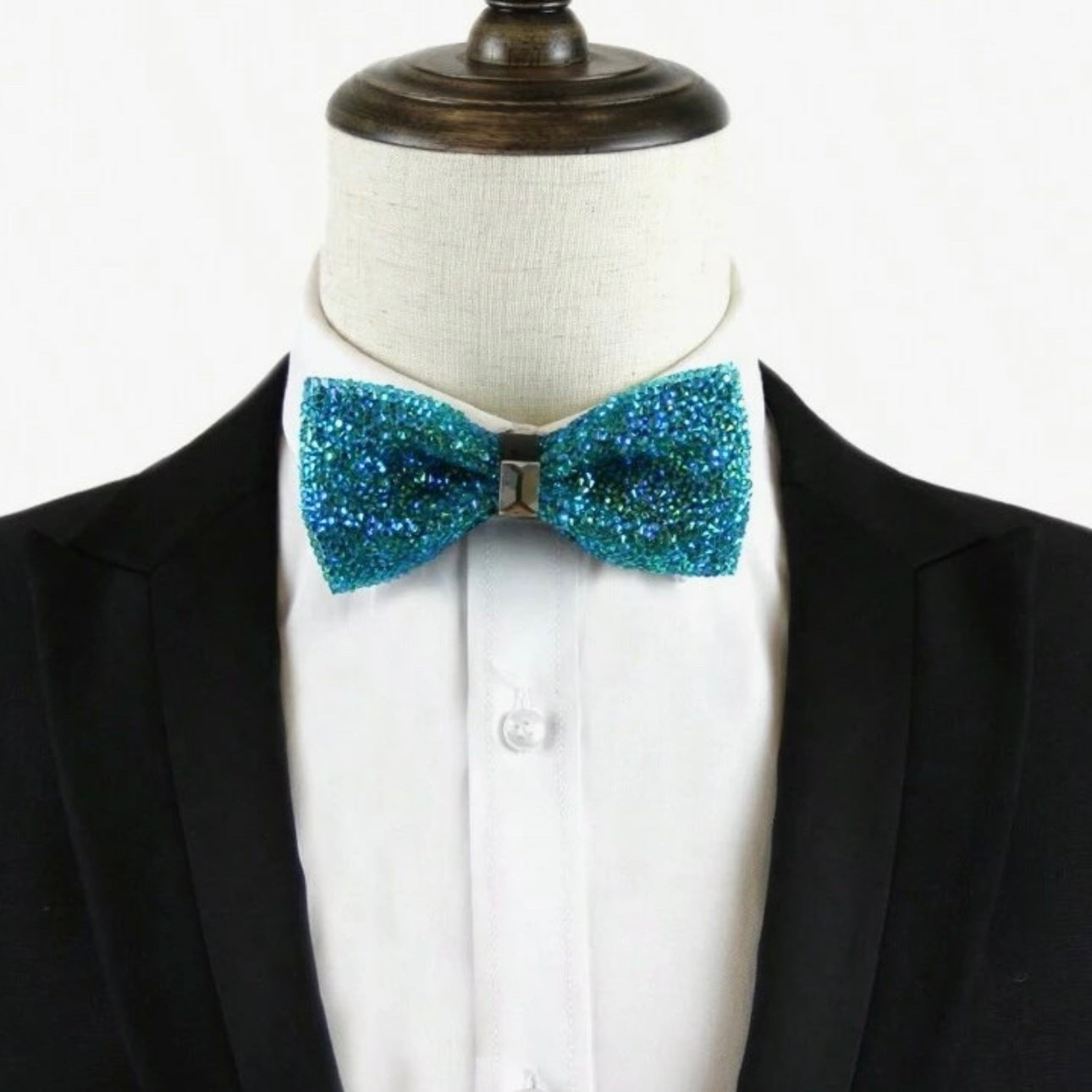 Blue Peacock Rhinestone Bowtie