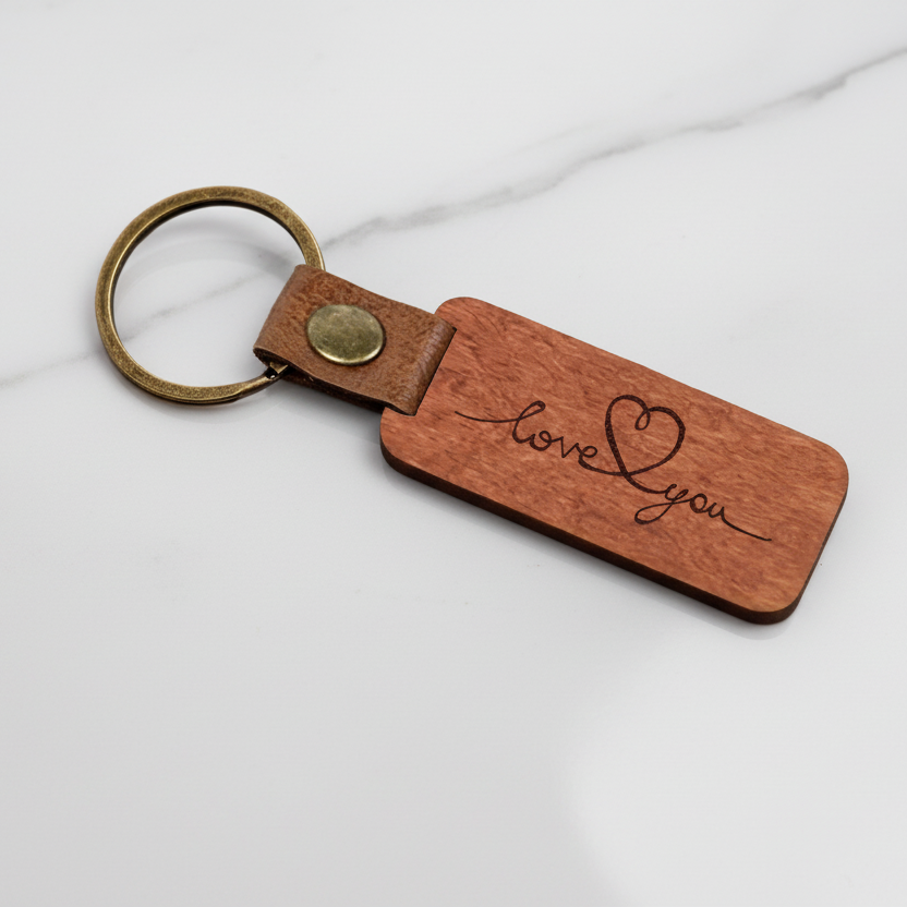 Love You Rosewood Heart Keychain