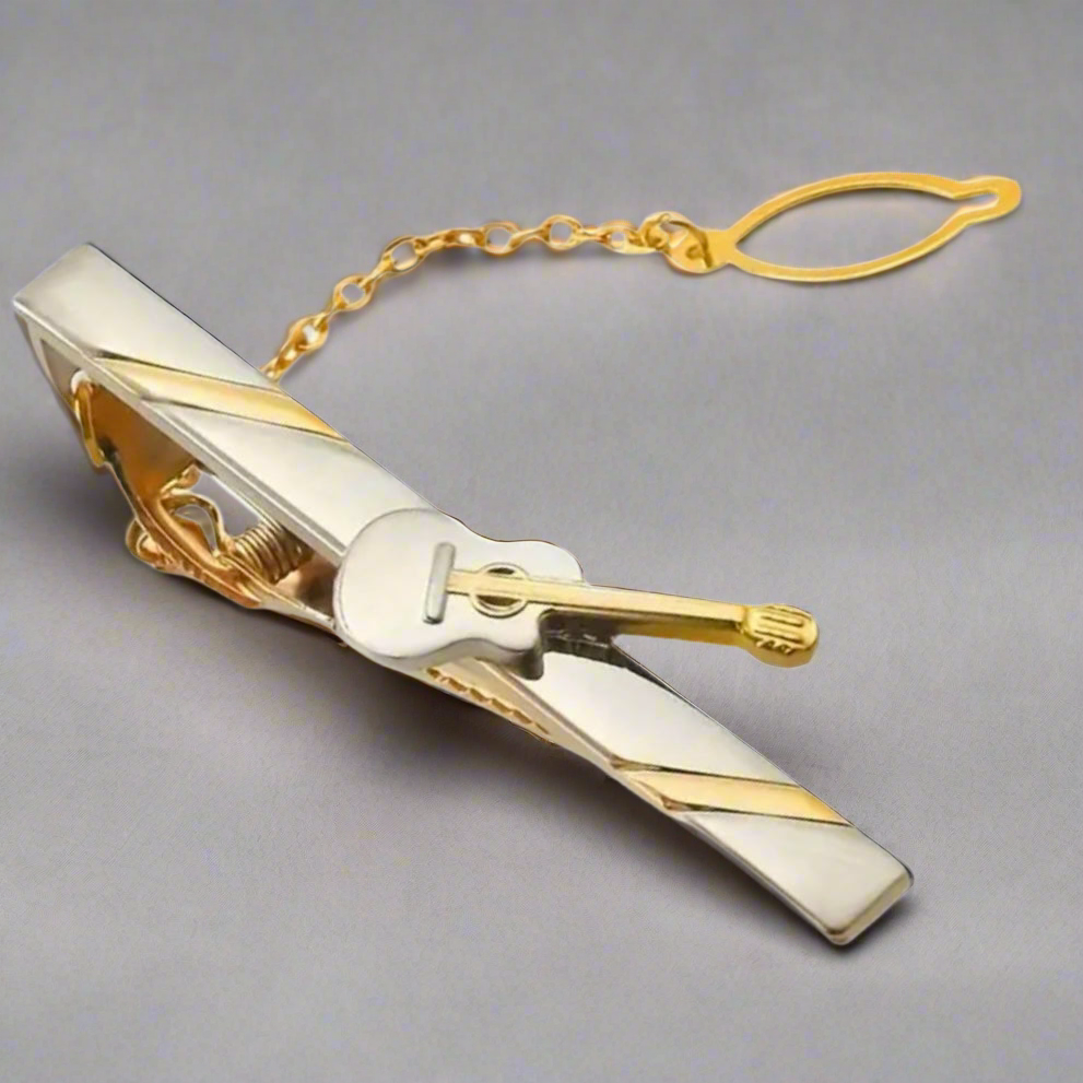 Guitar Gold Silver Tie Clip