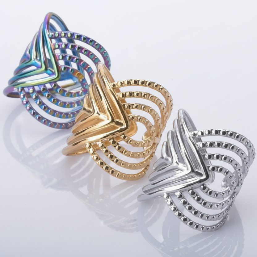 Abstract Steel All-Fit Ring