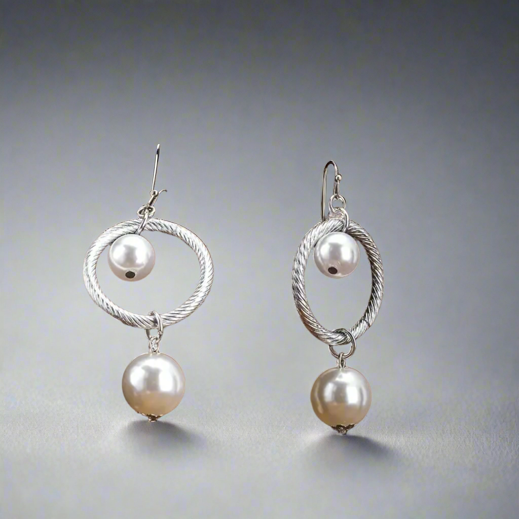 Double Dangling Pearl  Earrings