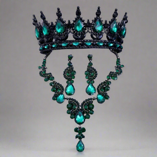 Green Black Crown Jewelry Set