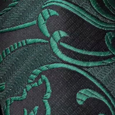 Green Floral Long Necktie & Bonus Accessories Set