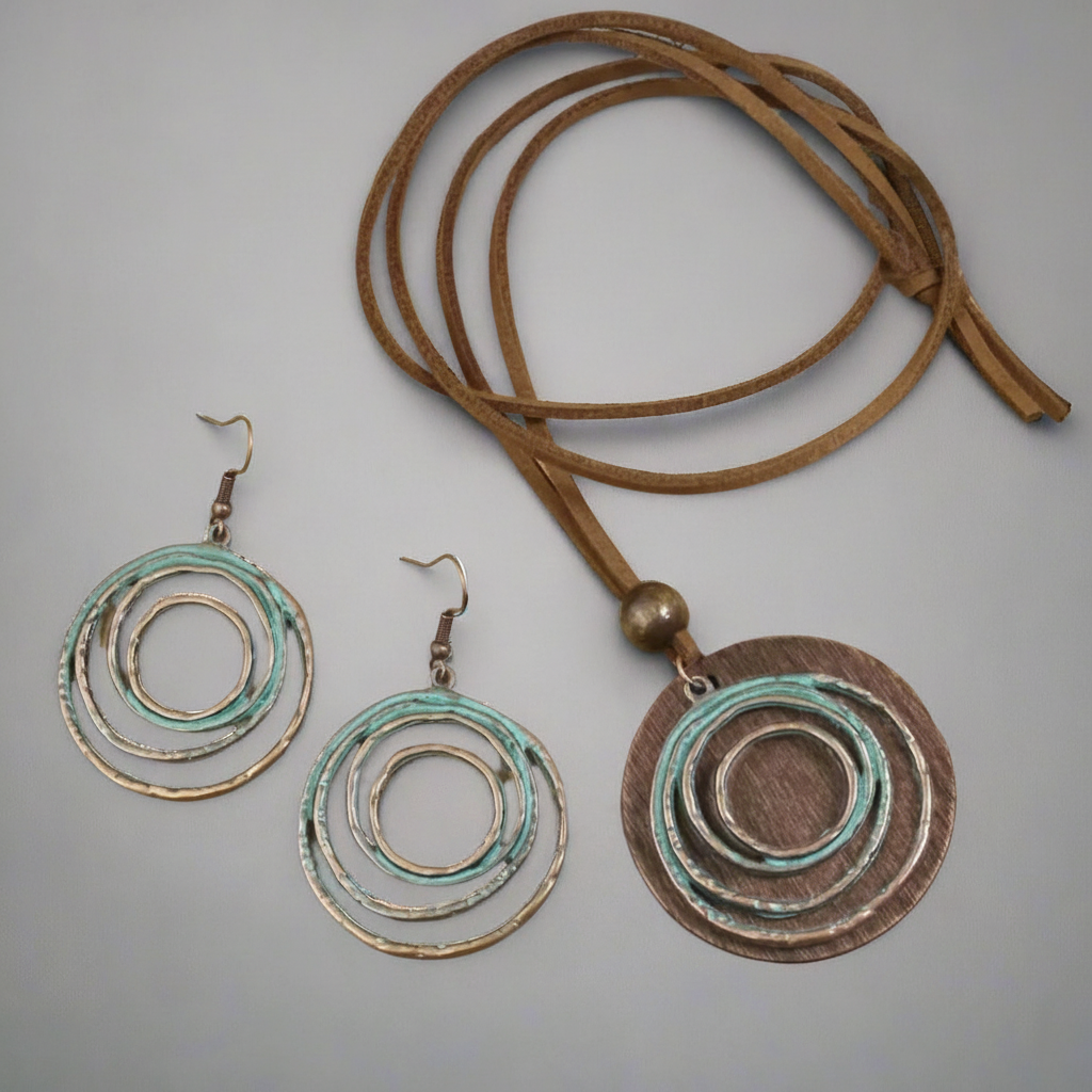 Blue Wood Boho Jewelry Set