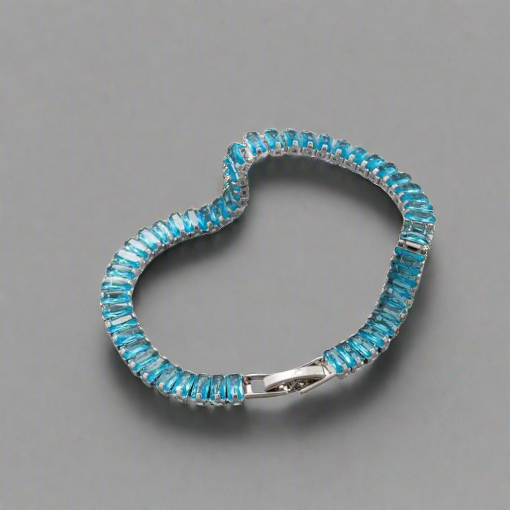 Blue Zircon Silver Tennis Bracelet