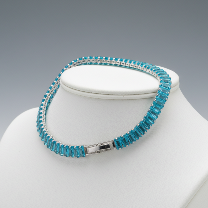 Blue Zircon Silver Tennis Bracelet