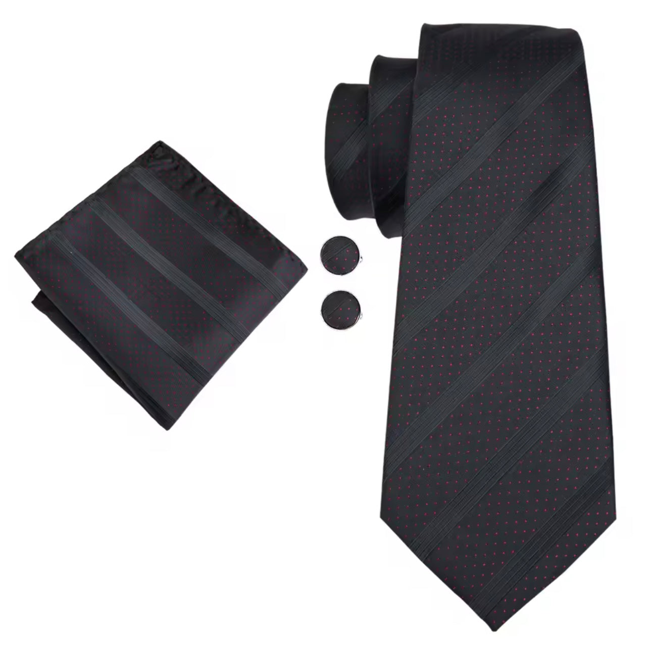 Pink Rose Red Black Necktie Set