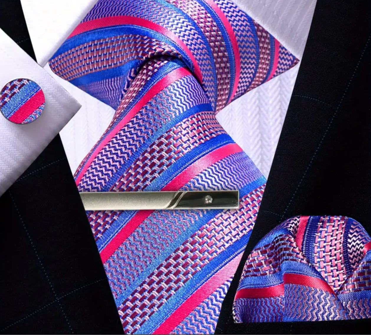Purple Pink Stripe Necktie Set