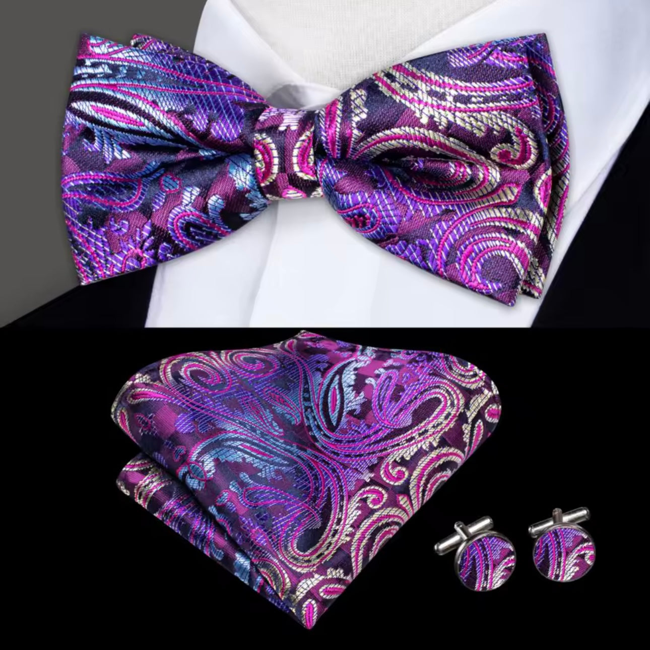 Purple Paisley Bow Tie Set