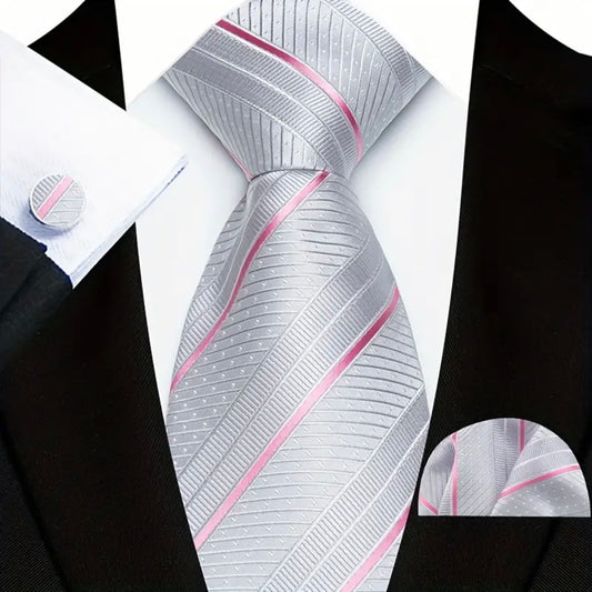 Grey Pink Necktie Set