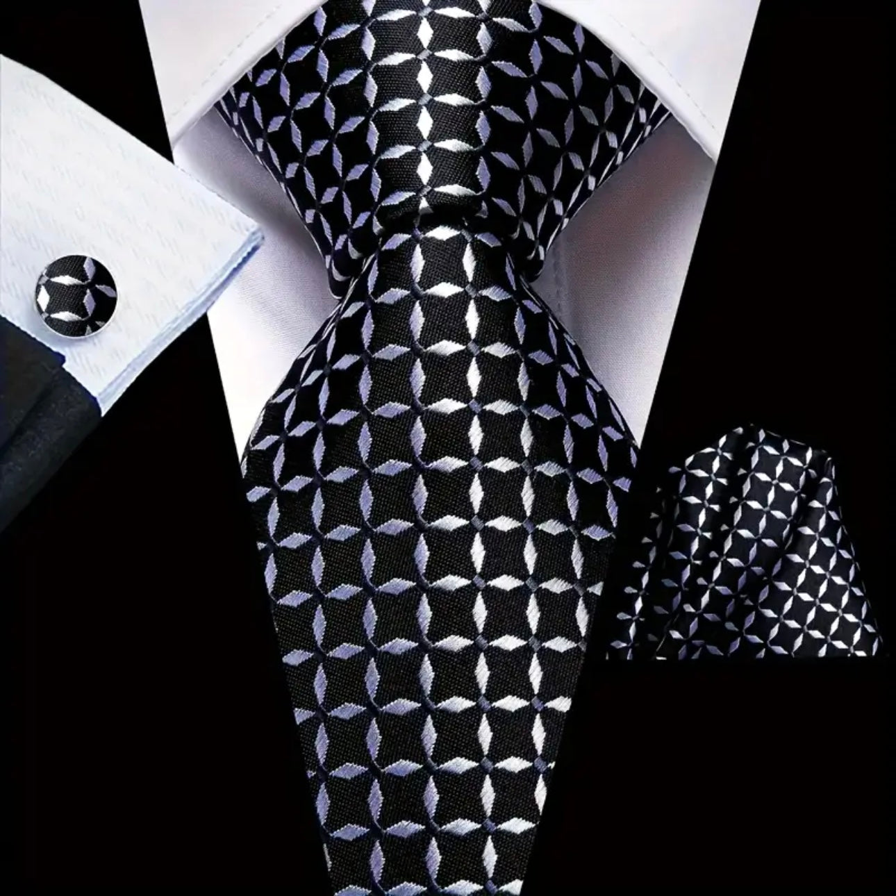 Black Grey White Necktie Set