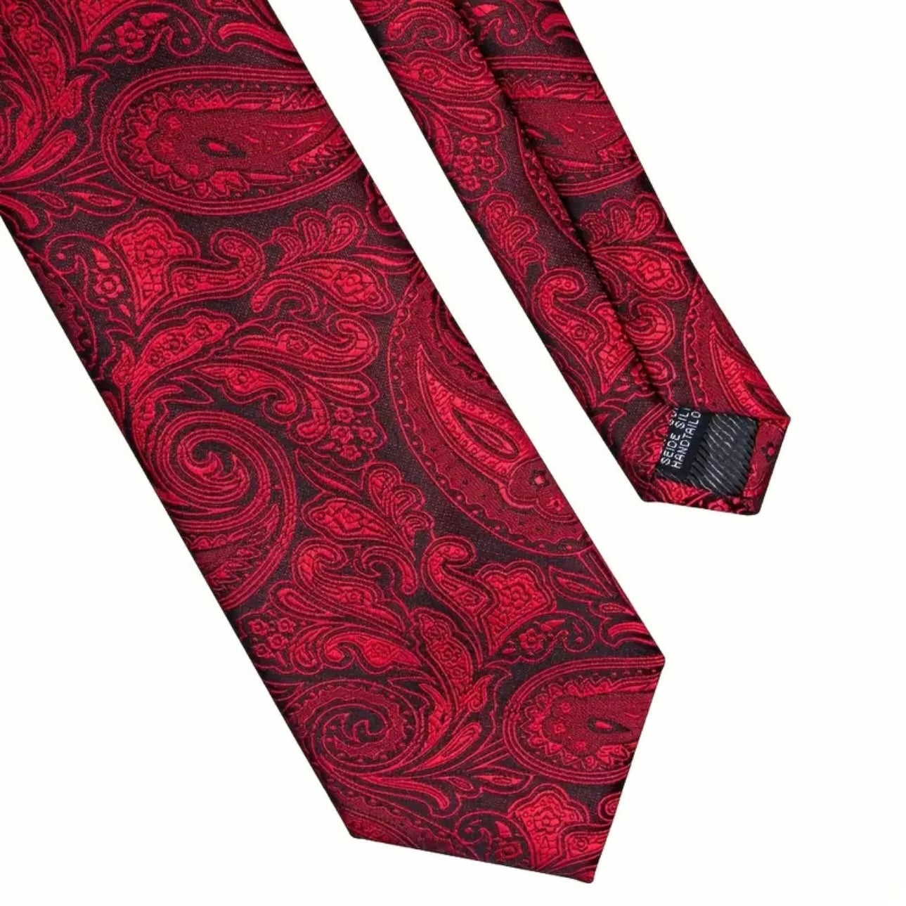 Red Black Paisley Necktie Set