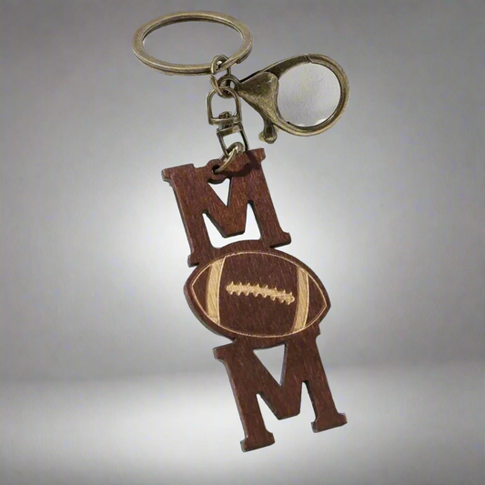Football MOM Wooden Keychain