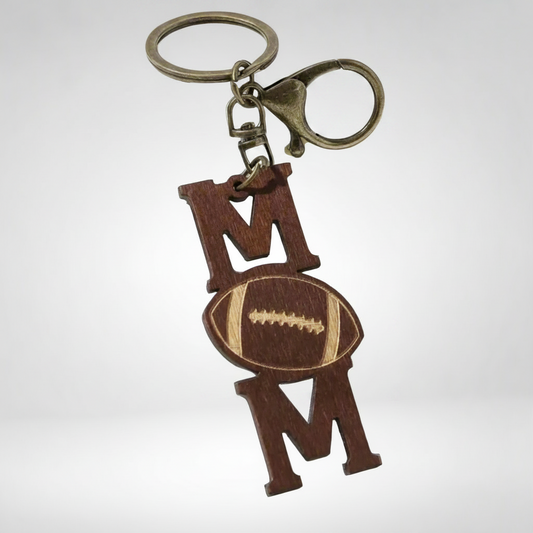 Football Mom Wooden Keychain