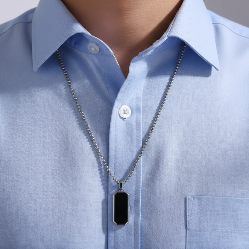 Black Drip Oil Pendant Stainless Steel Necklace