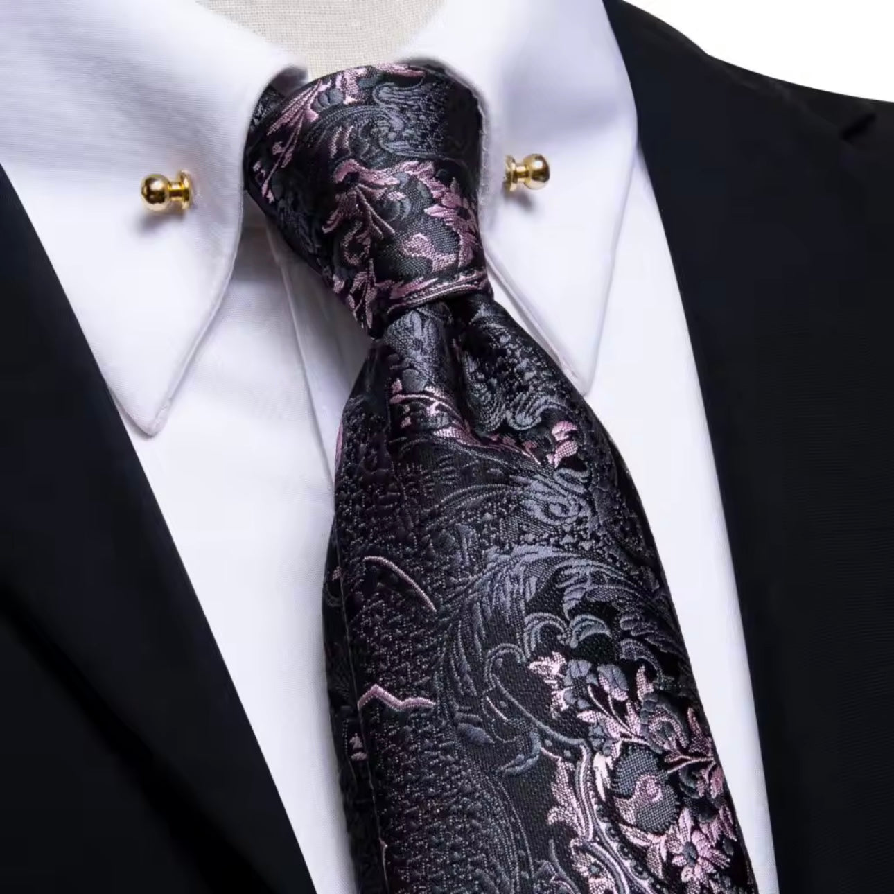 Pink Black Paisley Necktie Set