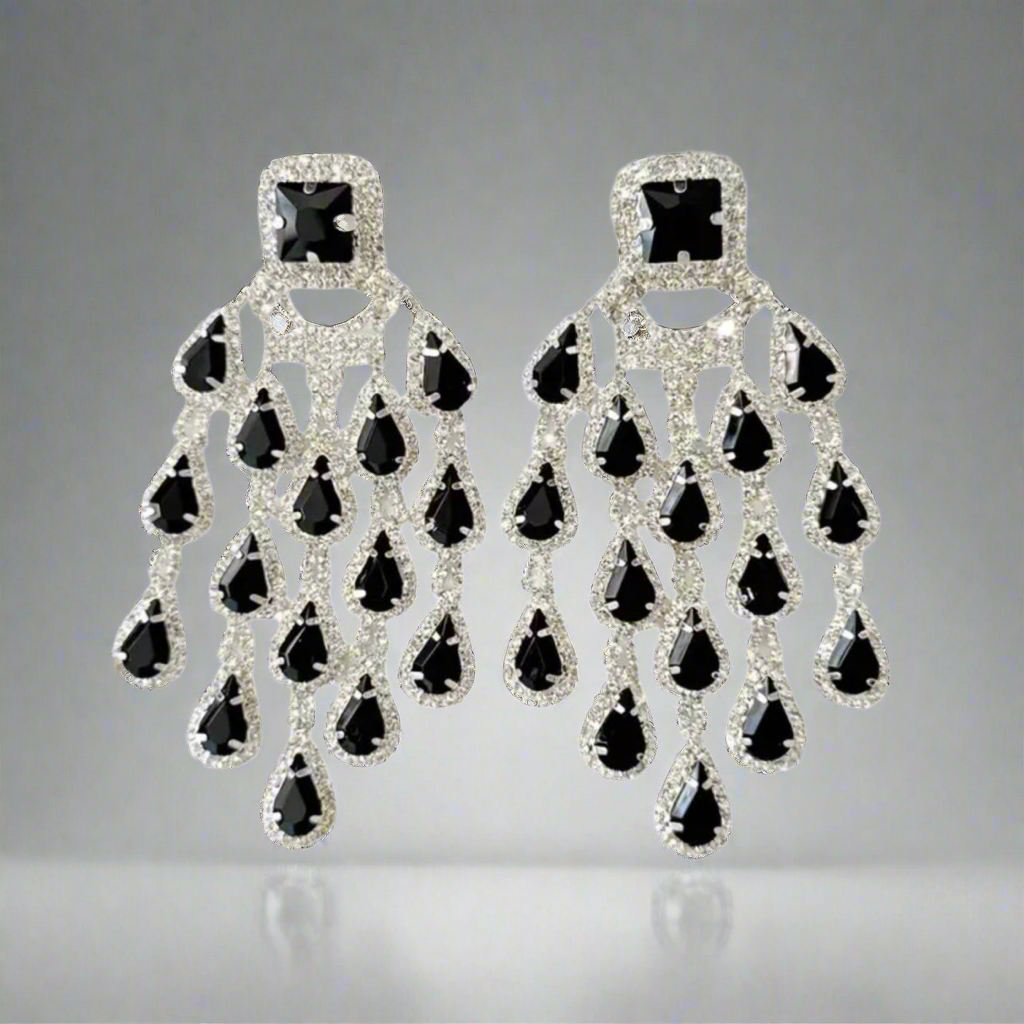 Black Silver Exaggerated Tassel Earrings