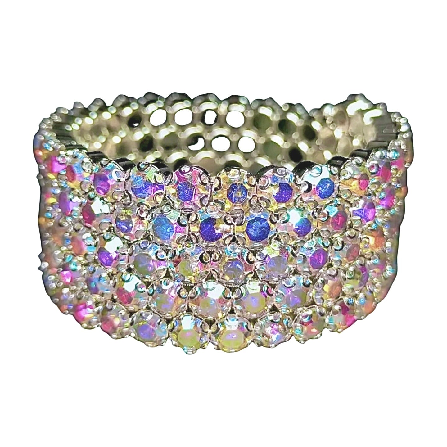 Flexible 5 Row Rhinestone Bracelets-Silver Setting