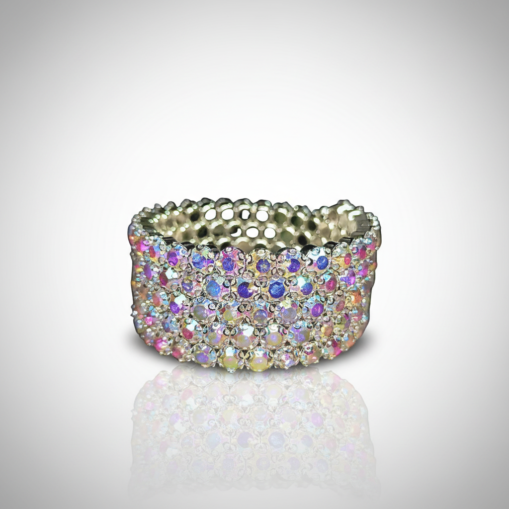 Flexible 5 Row Rhinestone Bracelets-Silver Setting