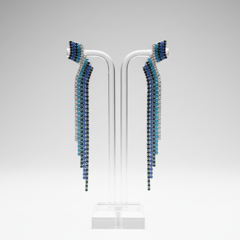 Arc Blue Tassel Earrings